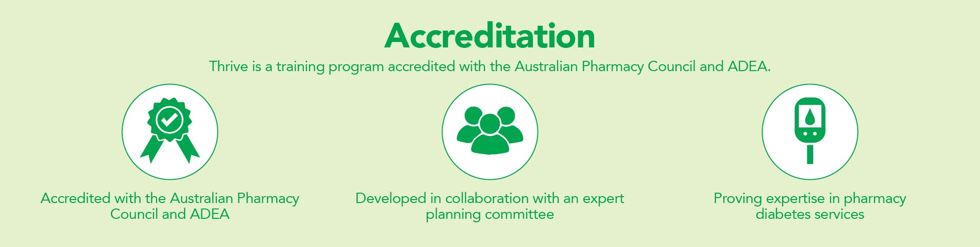 Accreditation - Thrive is training program accredited with the Australian Pharmacy Council and ADEA.