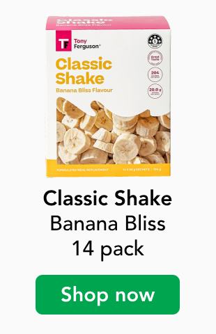 Tony Ferguson Classic shake, Banana Bliss flavour 14 pack, Shop now
