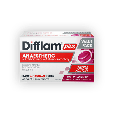 Difflam Plus Anaesthetic Triple Action Wild Berry 32 lozenges