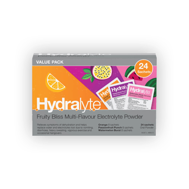 Hydralyte Stick Sachets Fruity Bliss Multi Flavour Electrolyte Powder 24 pack