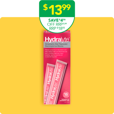 Hydralyte Electrolyte Ice Blocks Strawberry Kiwi Flavoured 62.5ml - 16 pack