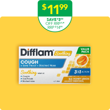 Difflam Soothing Cough + Sore Throat + Blocked Nose 32 Lozenges