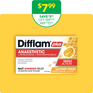 Difflam Plus Anaesthetic Triple Action Honey & Lemon 16 lozenges