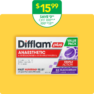 Difflam Plus Anaesthetic Blackcurrant Value Pack 32 lozenges