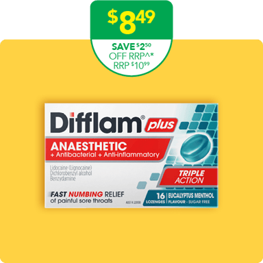 Difflam Plus Anaesthetic Triple Action Menthol & Eucalyptus 16 lozenges