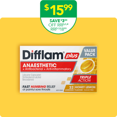 Difflam Plus Anaesthetic Triple Action Honey & Lemon 32 lozenges