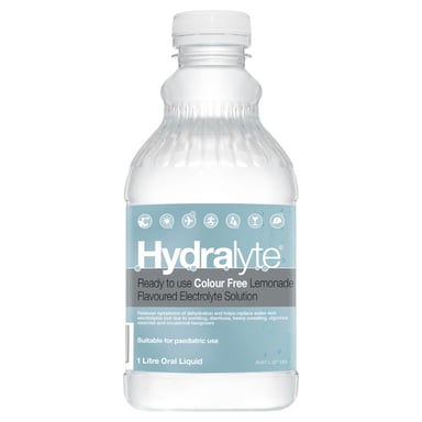 Hydralyte Colour Free Lemonade Flavoured Solution 1 litre