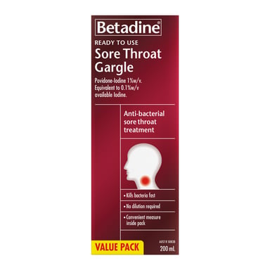 Betadine Ready To Use Sore Throat Gargle 200ml