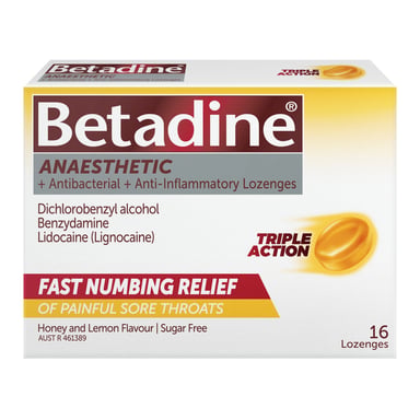 Betadine Anaesthetic + Antibacterial + Anti-Inflammatory - Honey & Lemon 16 lozenge