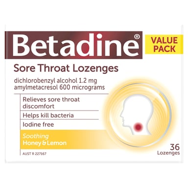 Betadine Betadine Sore Throat Lozenges Honey Lemon 36S 36 lozenges