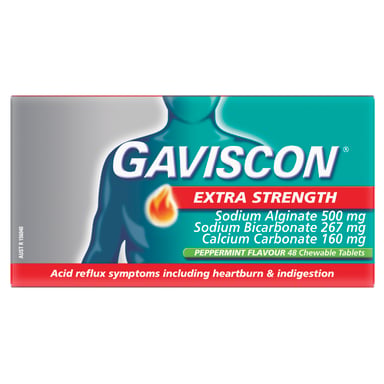 Gaviscon Extra Strength 500mg Peppermint 48 chewable tablets