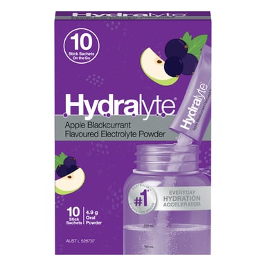 Hydralyte Stick Sachets Apple Blackcurrant Electrolyte Powder 10 pack