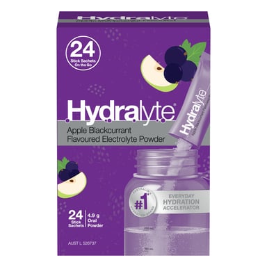 Hydralyte Stick Sachets Apple Blackcurrant Electrolyte Powder 24 pack