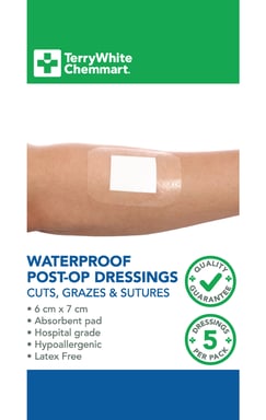TerryWhite Chemmart Post Surgery Waterproof Dressing 6X7cm - 5 pack
