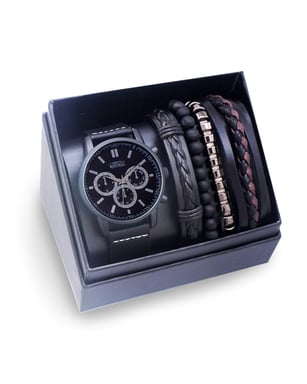 Men's Republic Watch set with 4 Bracelets - Black 1 each