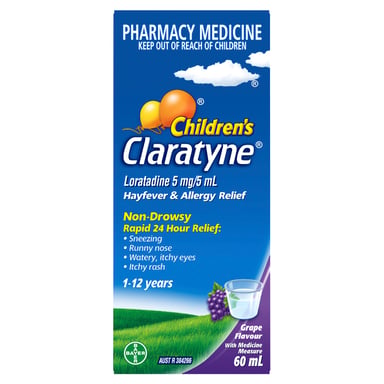 Claratyne Children's Hayfever & Allergy Relief Syrup 1-12 Years Grape Flavoured 60ml