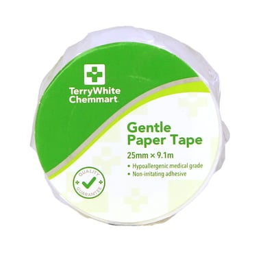 TerryWhite Chemmart Gentle Paper Tape 25Mm X 9.1M - 1 roll