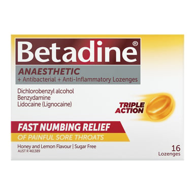 Betadine Anaesthetic + Antibacterial + Anti-Inflammatory - Honey & Lemon 16 lozenge