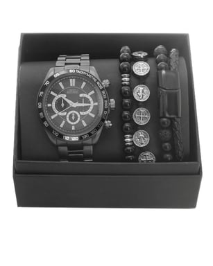Men's Republic Watch Set With  Bracelets Gun Metal 4 piece