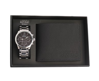 Men's Republic Watch Set With Leather Wallet Black 1 each