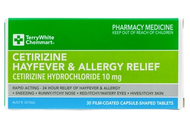 TerryWhite Chemmart Cetirizine Hay Fever & Allergy Relief 30 tablets