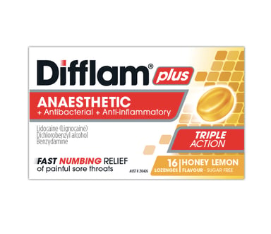 Difflam Plus Anaesthetic Triple Action Honey & Lemon 16 lozenges