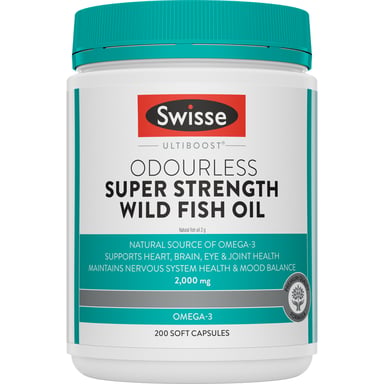 Swisse Ultiboost Odourless Super Strength Wild Fish Oil 2000mg - 200 capsules