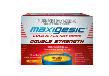 Maxigesic Cold & Flu Hot Drink Double Strength 1000mg/300mg - 10 sachets