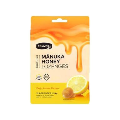 Comvita Soothing Manuka Honey Zesty Lemon Flavour 12 lozenges