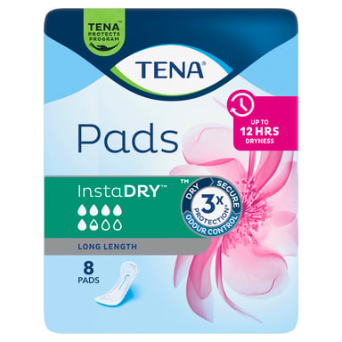 Tena Pads InstaDry Long Length 8 pack