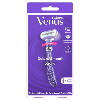 Gillette Deluxe Smooth Swirl Women's Razor Handle + 2 Blade Refills 1 pack