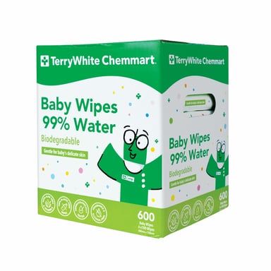 TerryWhite Chemmart Baby Wipes 99% Water Biodegradable 100 wipes - 6 pack