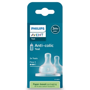 Avent Anti-Colic Silicone Teat Medium Flow 3M+ BPA Free 2 pack