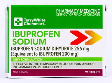 TerryWhite Chemmart Ibuprofen Sodium 256mg - 96 tablets