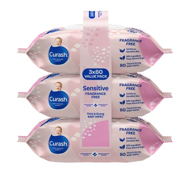 Curash Wipes Fragrance Free 80 wipes - 3 pack