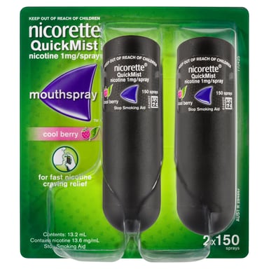 Nicorette Quick Mist Mouth Spray Cool Berry 1mg 150 Dose - 2 pack