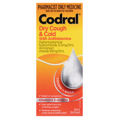 Codral Dry Cough & Cold + Antihistamines 200ml