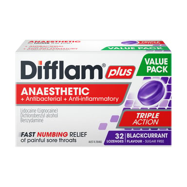 Difflam Plus Anaesthetic Blackcurrant Value Pack 32 lozenges