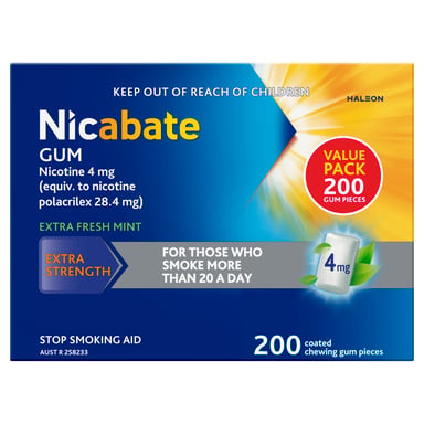 Nicabate Gum Extra Strength Extra Fresh Mint 4mg - 200 pieces