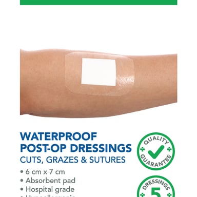 TerryWhite Chemmart Post Surgery Waterproof Dressing 6X7cm - 5 pack