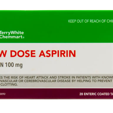 TerryWhite Chemmart Aspirin Low Dose 100mg - 28 tablets
