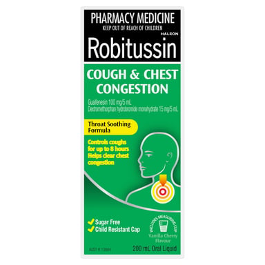 Robitussin Cough & Chest Congestion Oral Liquid Vanilla Cherry Flavour 200ml