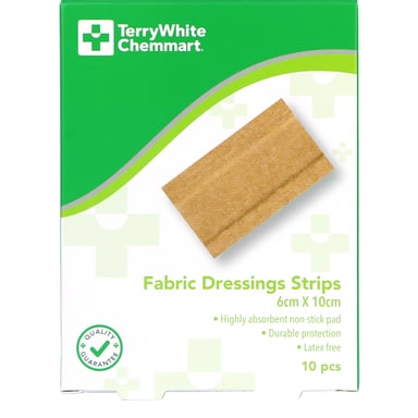 TerryWhite Chemmart Fabric Dressing Strips 6cm X 10cm - 10 pack