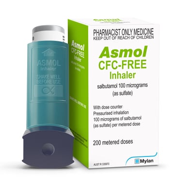 Asmol Inhaler with Dose Counter CFC-Free 100mcg - 200 doses