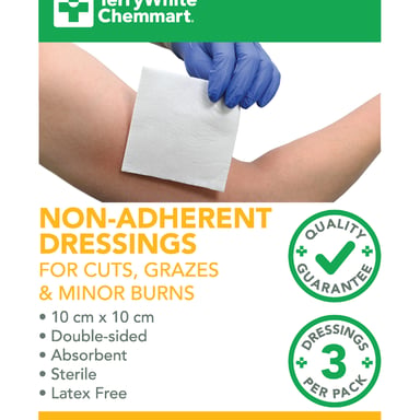 TerryWhite Chemmart Non Adherent Wound Dressing 10X10cm - 3 pack