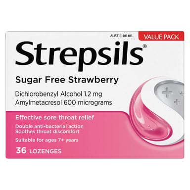 Strepsils Sugar Free Double Antibacterial Action Strawberry 36 lozenges