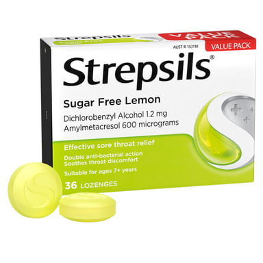 Strepsils Sugar Free Double Antibacterial Action Lemon 36 lozenges