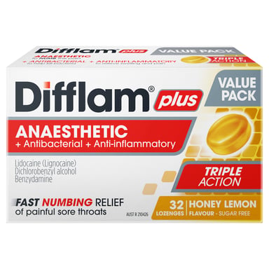 Difflam Plus Anaesthetic Triple Action Honey & Lemon 32 lozenges