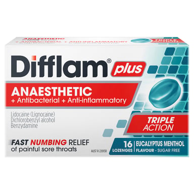 Difflam Plus Anaesthetic Triple Action Menthol & Eucalyptus 16 lozenges