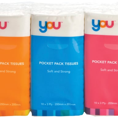 You Pocket Pack Tissues 3 Ply - 10 pack